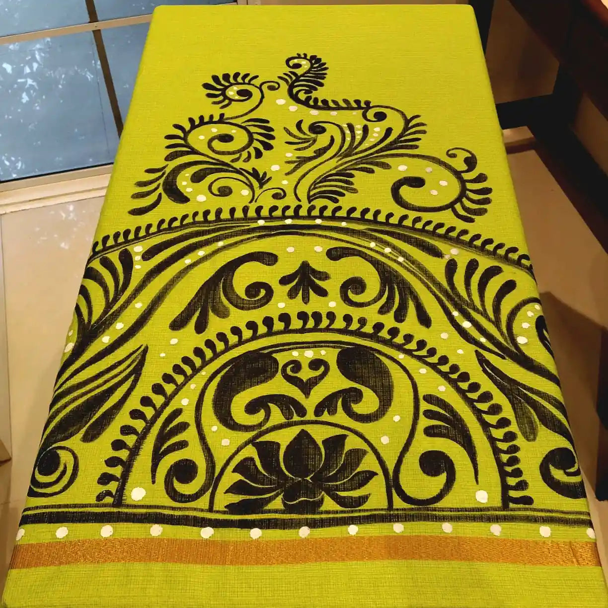 Grace In Every Line – Alpona Art On Breezy Kota Doria.\ Saree
