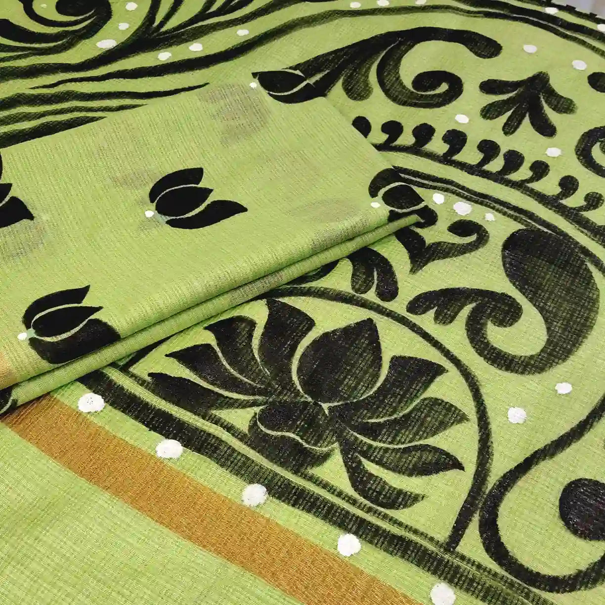 Grace In Every Line – Alpona Art On Breezy Kota Doria.\ Saree