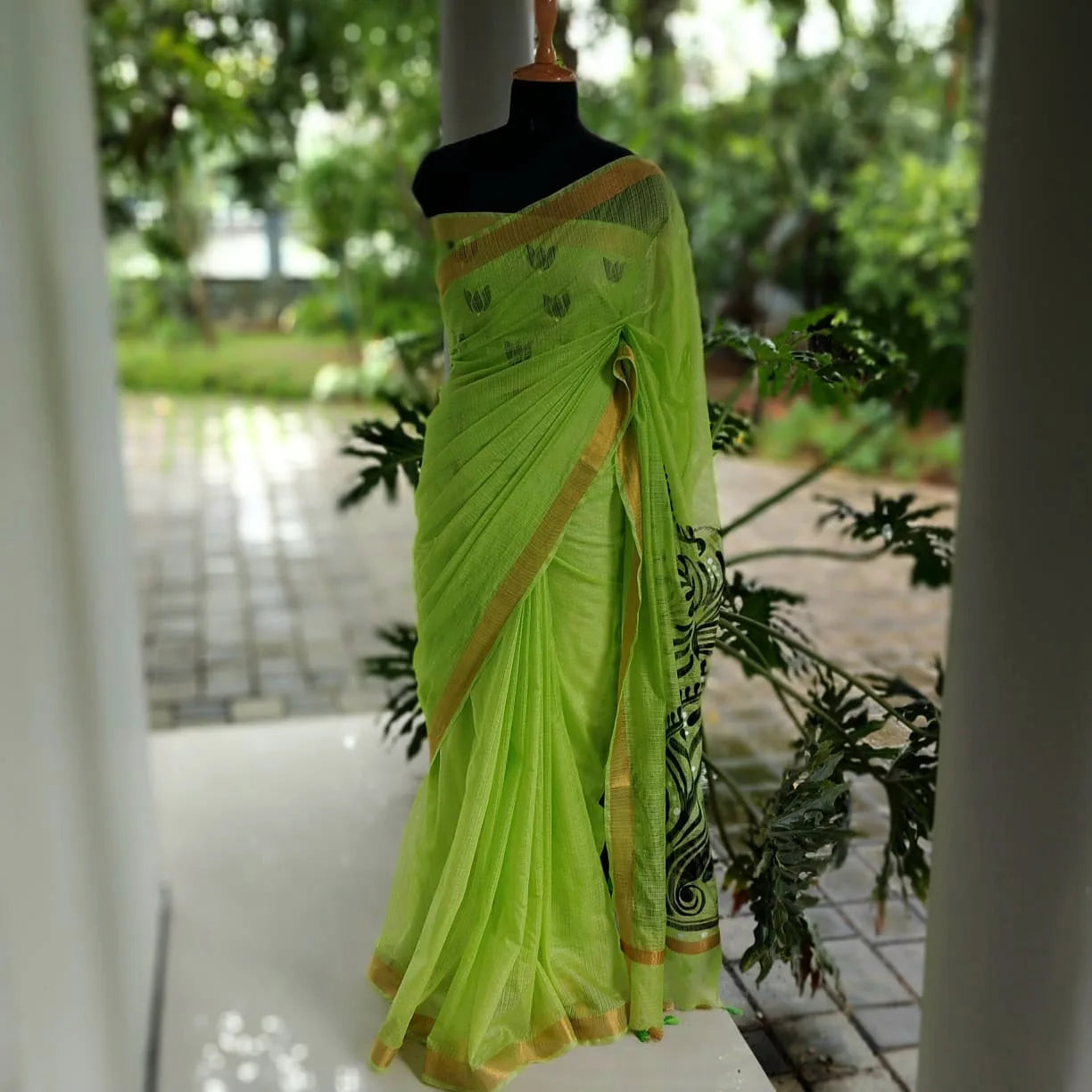 Grace In Every Line – Alpona Art On Breezy Kota Doria.\ Saree