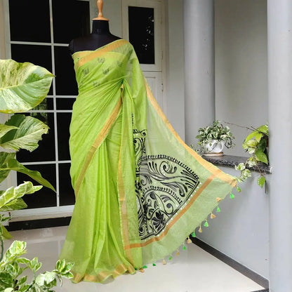 Grace In Every Line – Alpona Art On Breezy Kota Doria.\ Saree