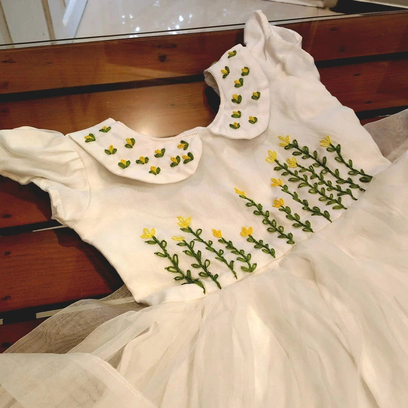 Charming Baby Girl Frock With Elegant Hand Embroidery On 0rganza