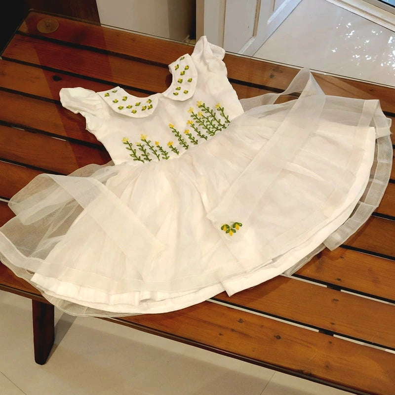 Charming Baby Girl Frock With Elegant Hand Embroidery On 0rganza