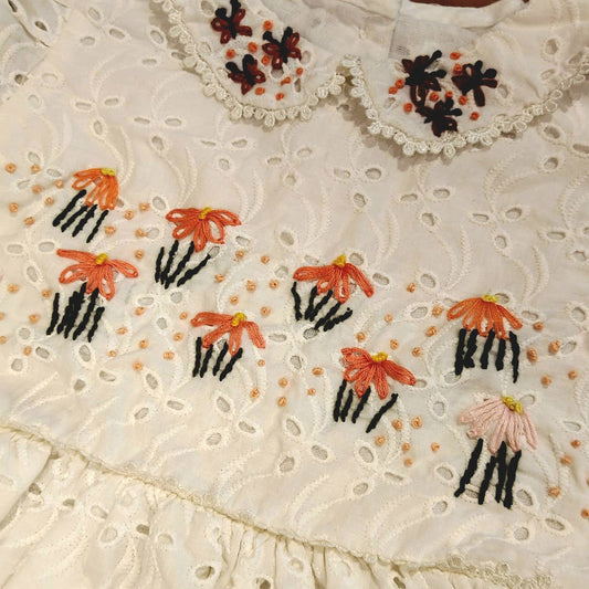 Elegant Pure Cotton Hakoba Frock Adorned with Delicate Hand Embroidery