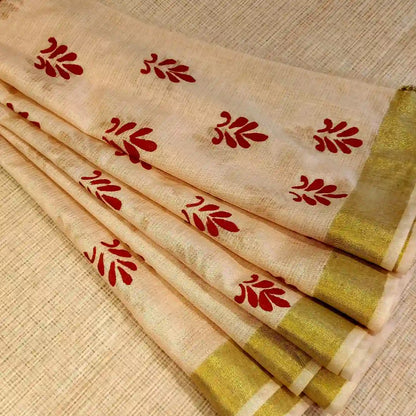 Graceful Alpona motifs Hand-Painted On Soft Kota Doria Saree
