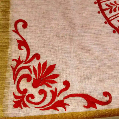 Graceful Alpona motifs Hand-Painted On Soft Kota Doria Saree