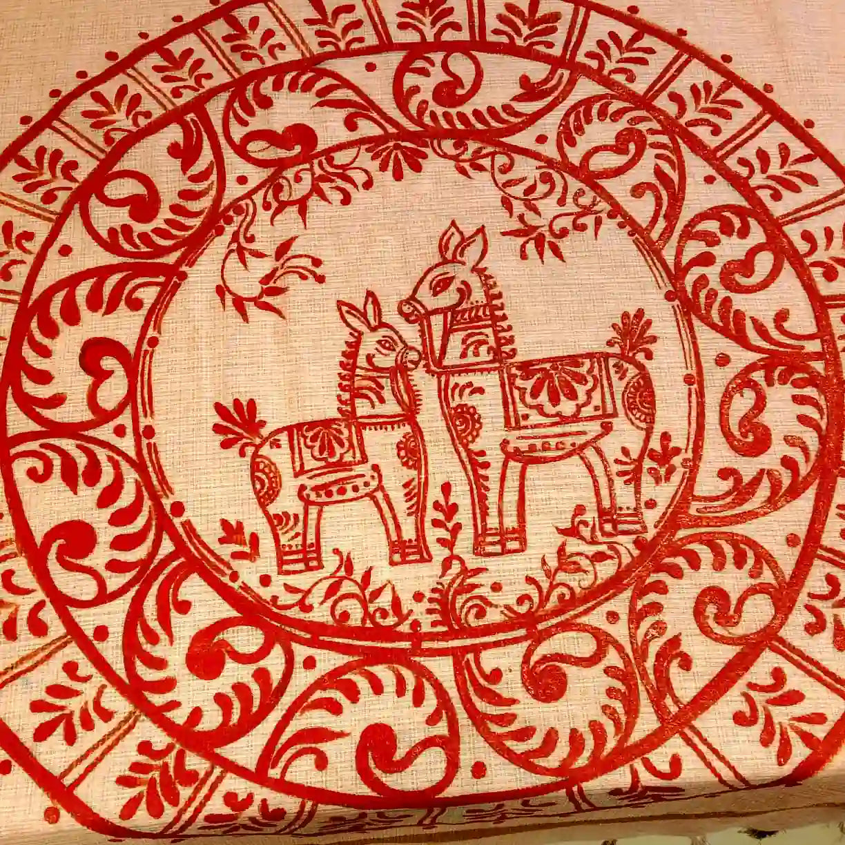 Graceful Alpona motifs Hand-Painted On Soft Kota Doria Saree