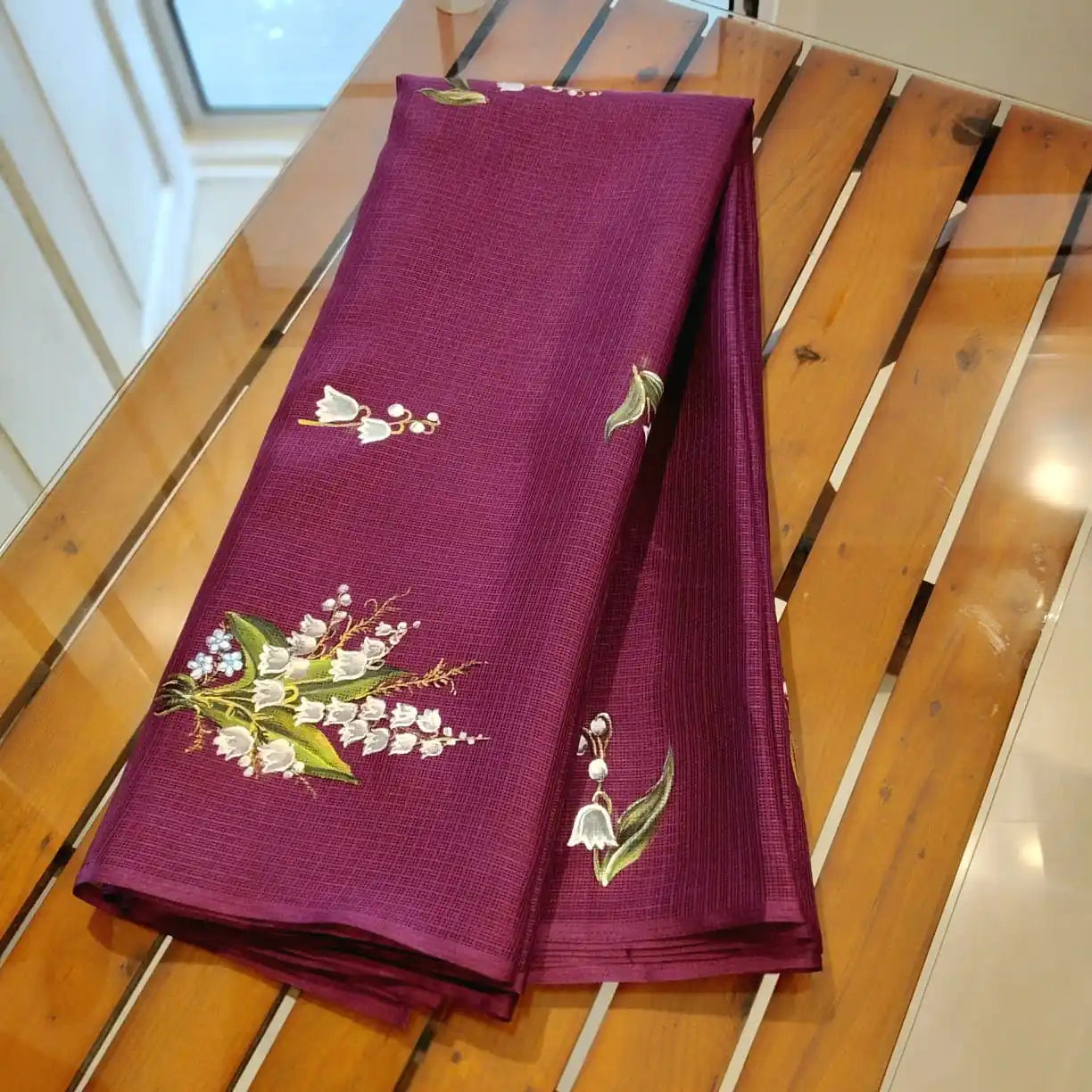 Sheer Elegance In This Hand-Painted Masterpiece On Kota silk