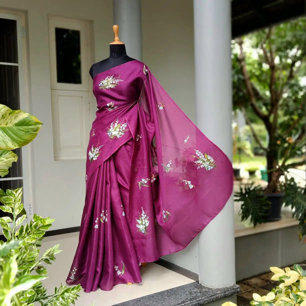 Sheer Elegance In This Hand-Painted Masterpiece On Kota silk