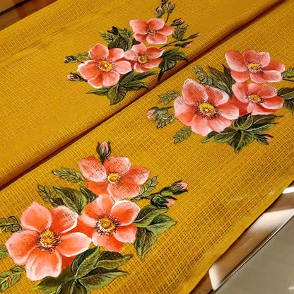 Elegant Kota Silk Saree Hand-Painted With Pretty Floral Designs.