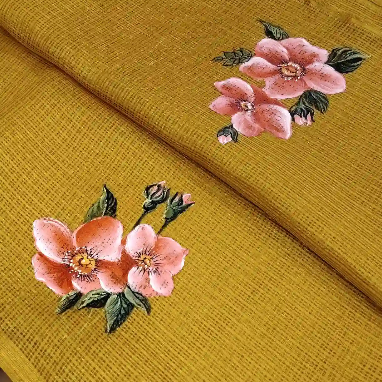 Elegant Kota Silk Saree Hand-Painted With Pretty Floral Designs.