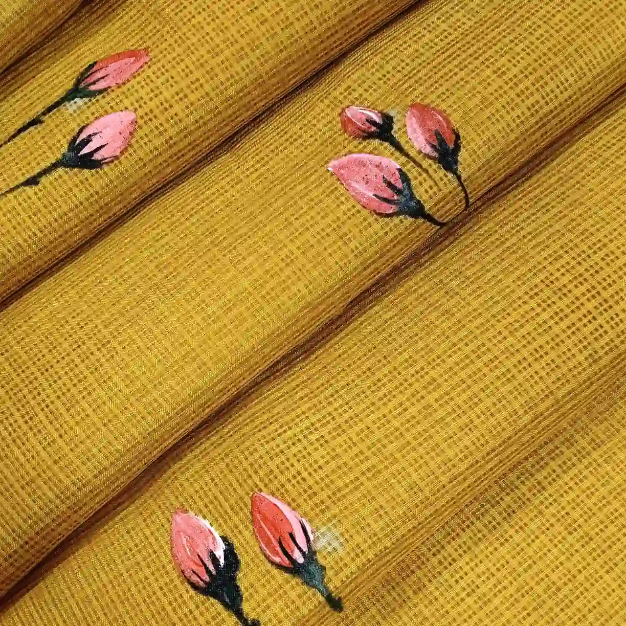 Elegant Kota Silk Saree Hand-Painted With Pretty Floral Designs.