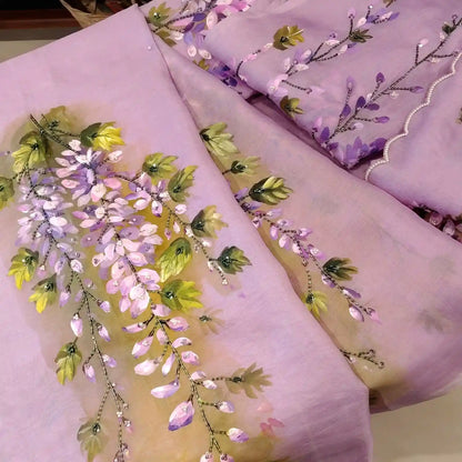 Sheer Elegance In Every Brushstroke—Hand-Painted Silk Organza Saree