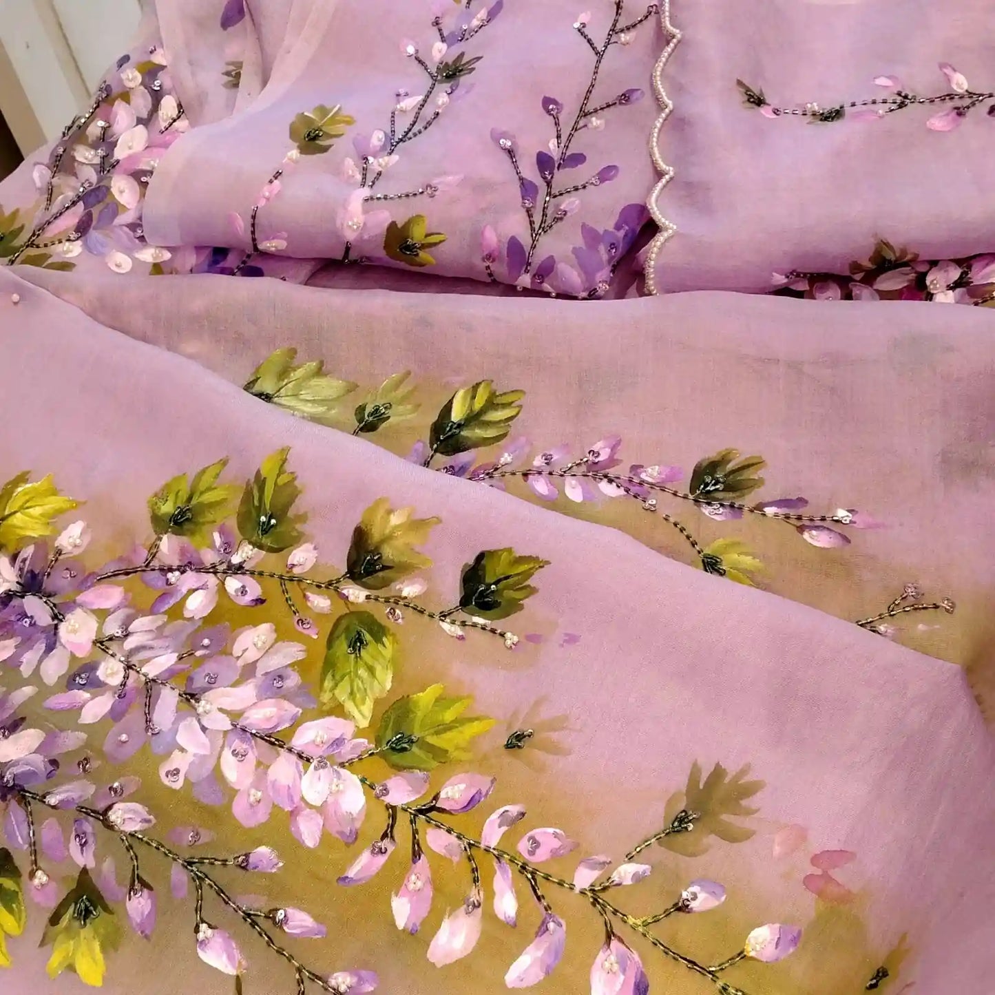 Sheer Elegance In Every Brushstroke—Hand-Painted Silk Organza Saree