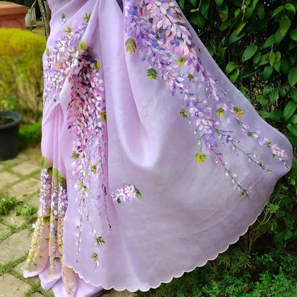 Sheer Elegance In Every Brushstroke—Hand-Painted Silk Organza Saree