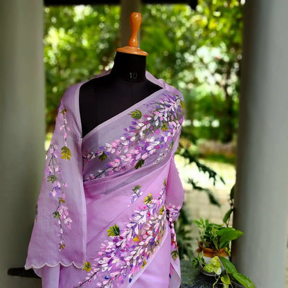 Sheer Elegance In Every Brushstroke—Hand-Painted Silk Organza Saree
