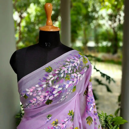 Sheer Elegance In Every Brushstroke—Hand-Painted Silk Organza Saree