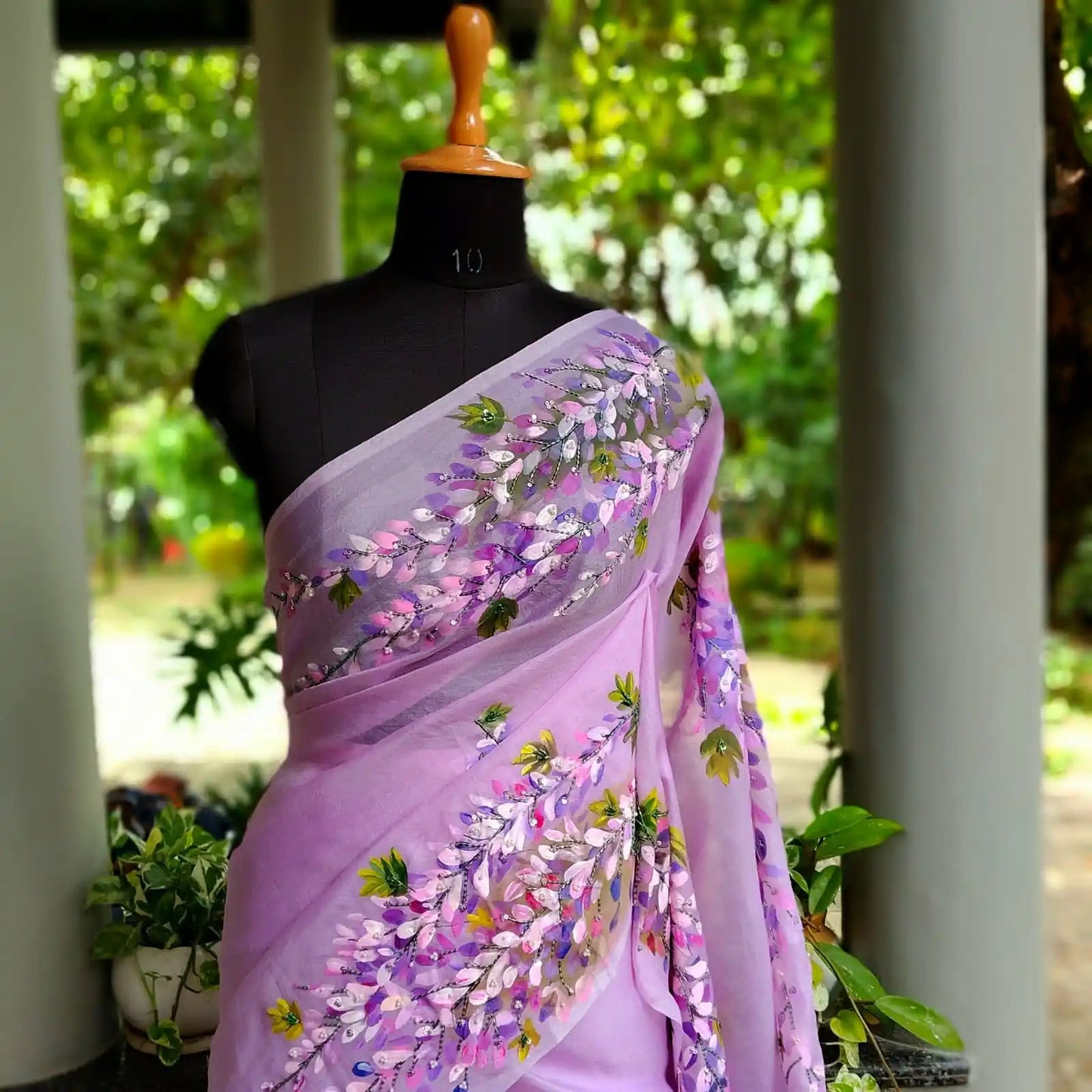 Sheer Elegance In Every Brushstroke—Hand-Painted Silk Organza Saree