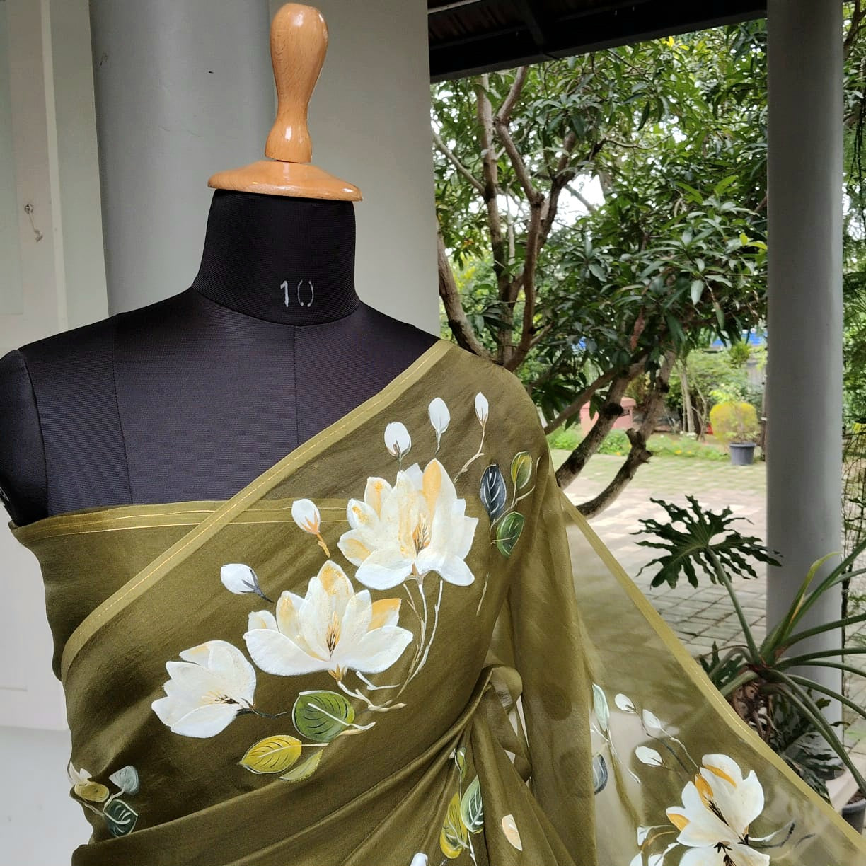 Delicate Hand-Painted Magnolias On Sheer Organza Silk