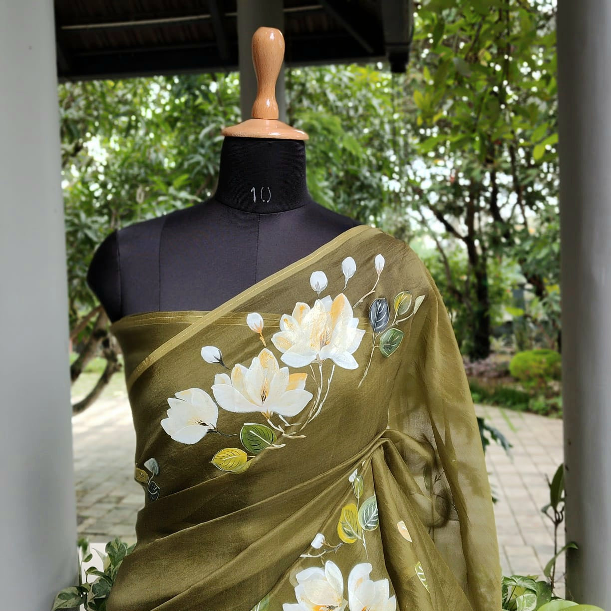 Delicate Hand-Painted Magnolias On Sheer Organza Silk