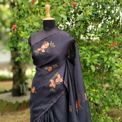 Graceful Bougainvillaeas In Antique Style Bloom Across This Soft Kota Silk Saree
