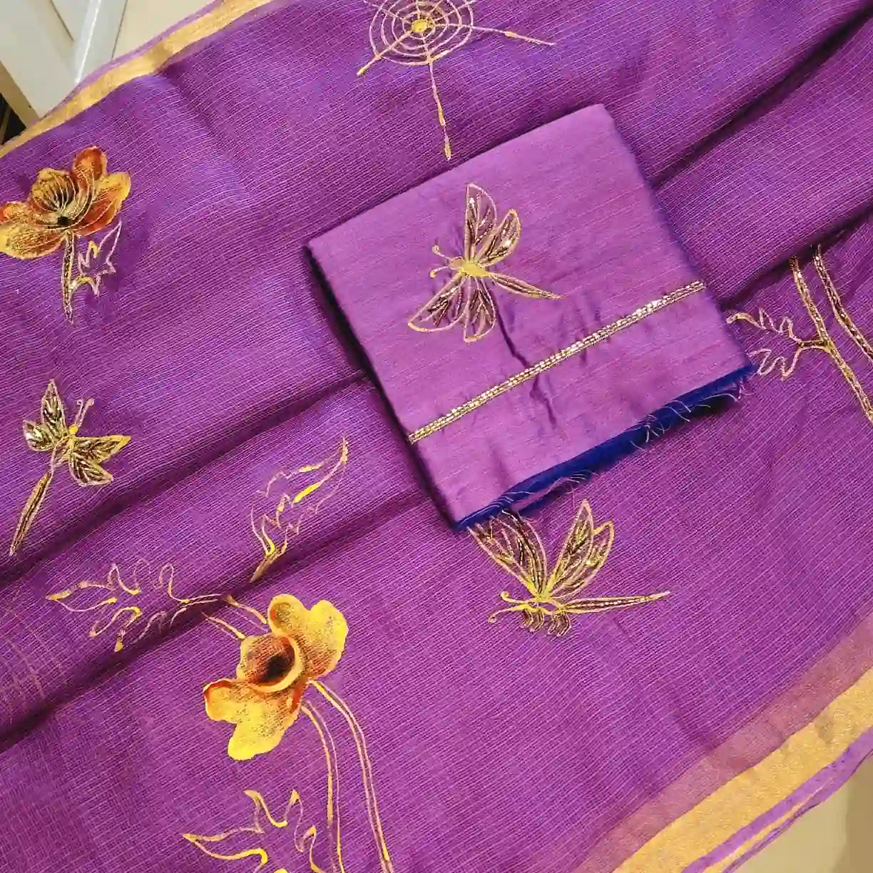 Pure Silk Kota Saree Adorned With Hand-Painted Finesse