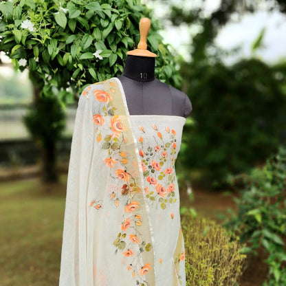 Gracefully Hand-Painted Linen Kurti Set With Artistic Charm