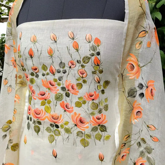 Gracefully Hand-Painted Linen Kurti Set With Artistic Charm