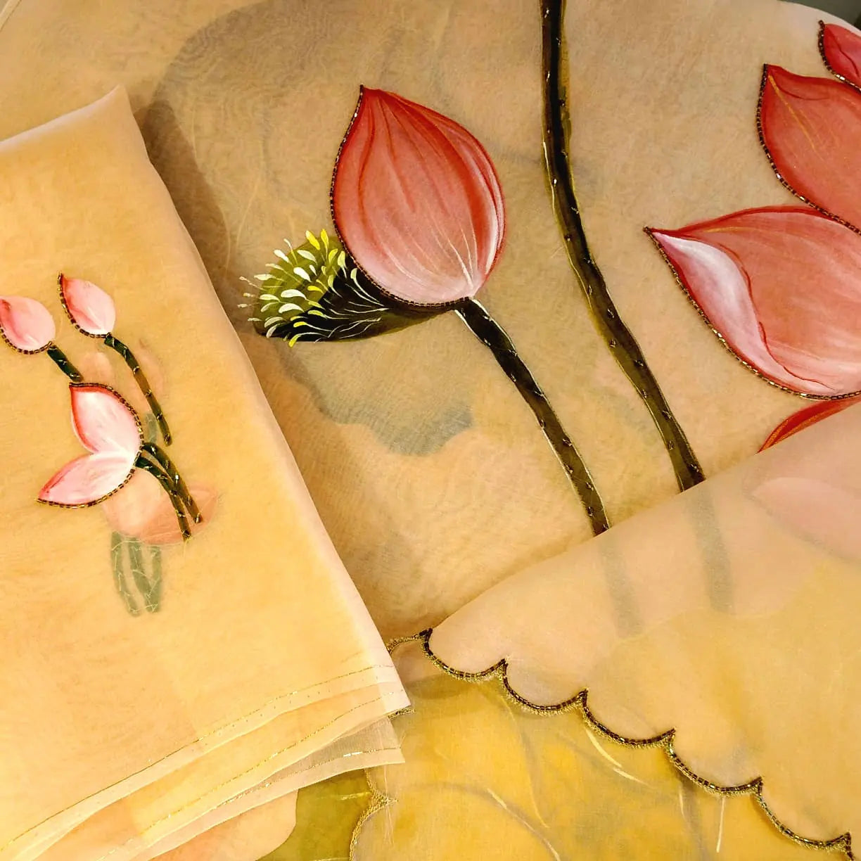 Delicately Hand-Painted Elegance On Silk Organza Saree