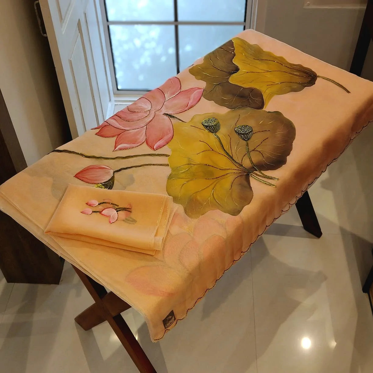 Delicately Hand-Painted Elegance On Silk Organza Saree