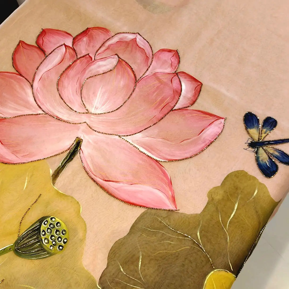 Delicately Hand-Painted Elegance On Silk Organza Saree