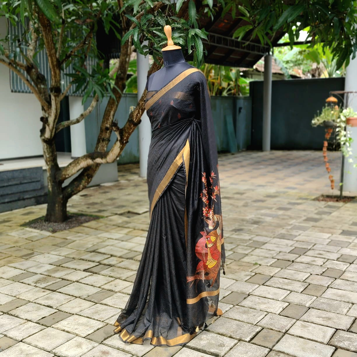 Hand -Painted Folk Art On Delicate Kota Doria Saree