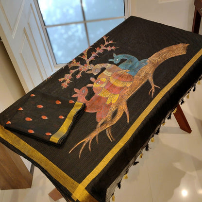 Hand -Painted Folk Art On Delicate Kota Doria Saree