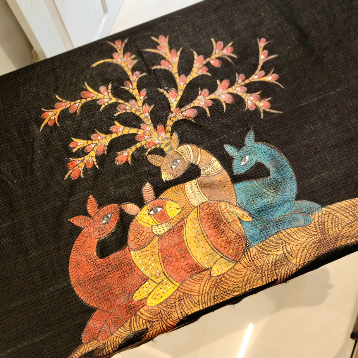 Hand -Painted Folk Art On Delicate Kota Doria Saree
