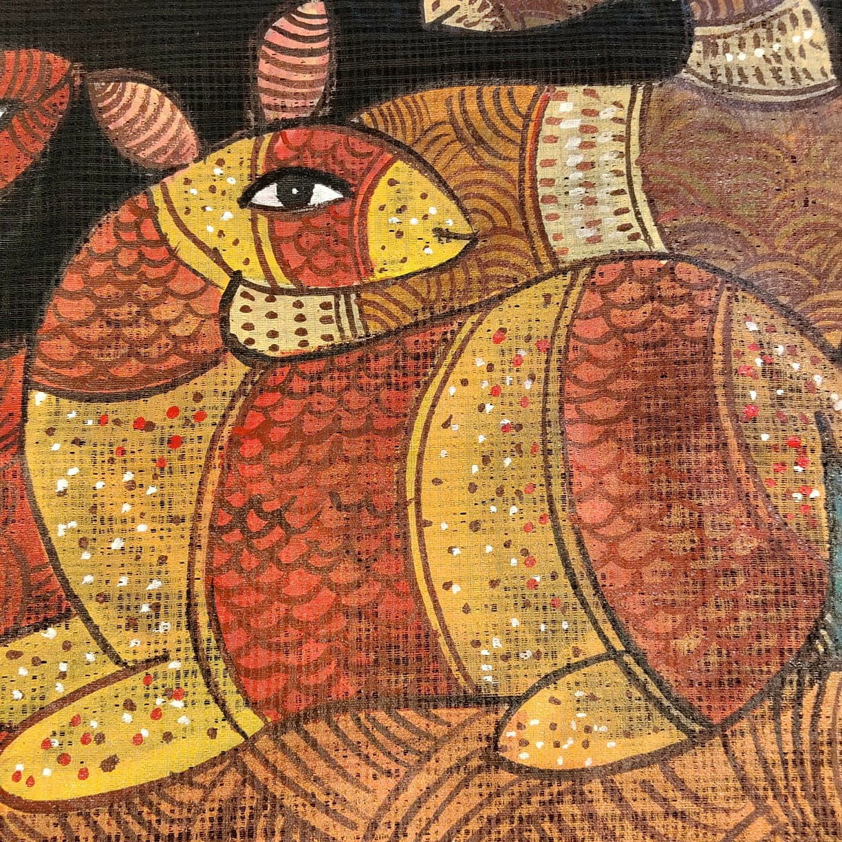 Hand -Painted Folk Art On Delicate Kota Doria Saree