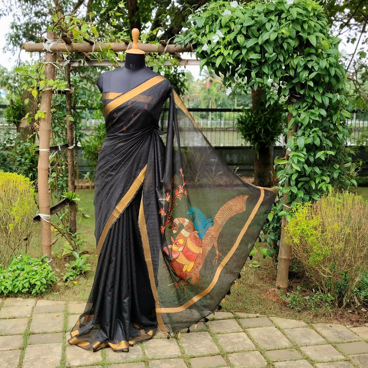 Hand -Painted Folk Art On Delicate Kota Doria Saree
