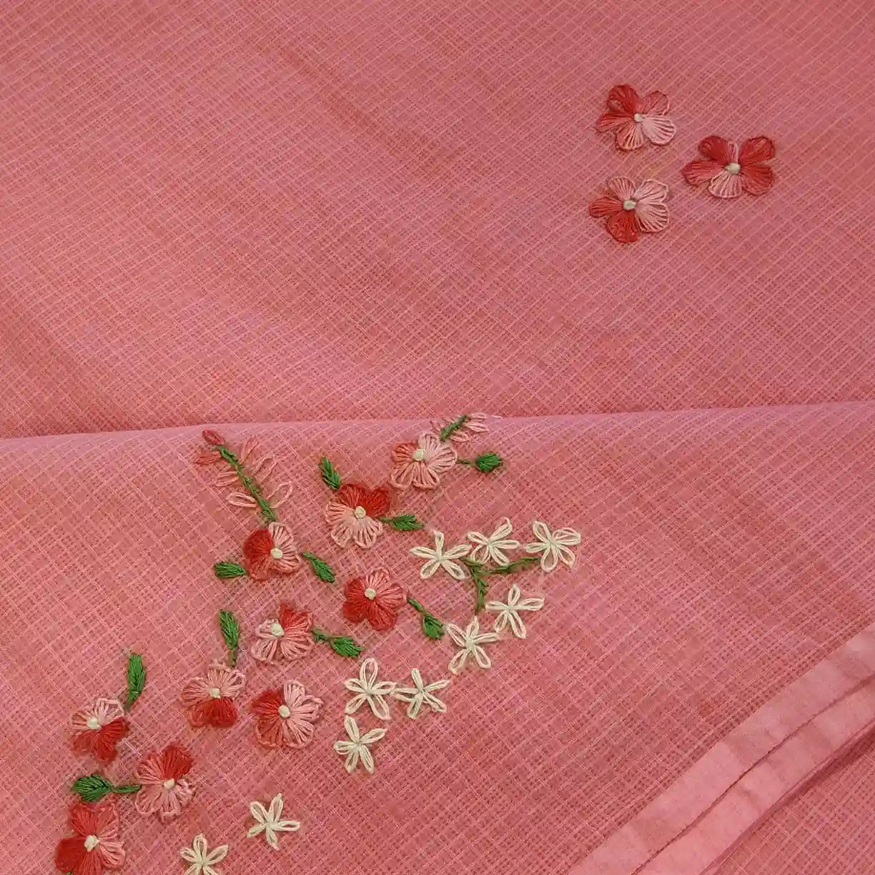 Gracefully Hand-Embroidered Pure Kota Fabric Saree