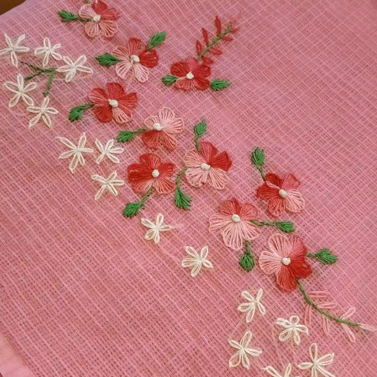 Gracefully Hand-Embroidered Pure Kota Fabric Saree