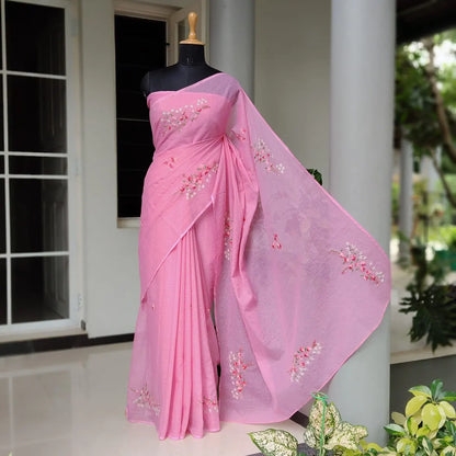 Gracefully Hand-Embroidered Pure Kota Fabric Saree