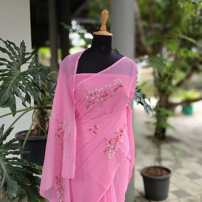 Gracefully Hand-Embroidered Pure Kota Fabric Saree