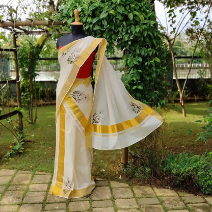 Elegant Hand-Embroidered Kerala Traditional Set Mundu