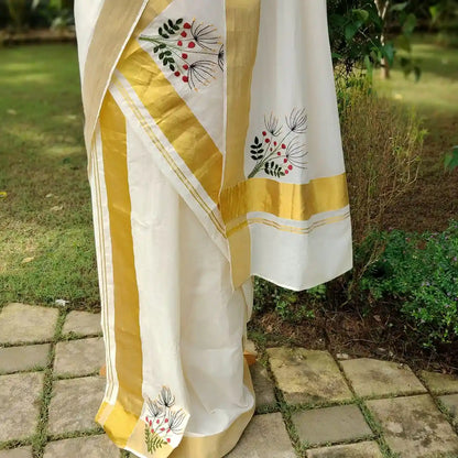 Elegant Hand-Embroidered Kerala Traditional Set Mundu
