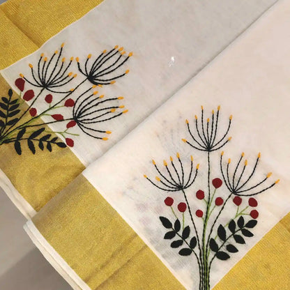 Elegant Hand-Embroidered Kerala Traditional Set Mundu