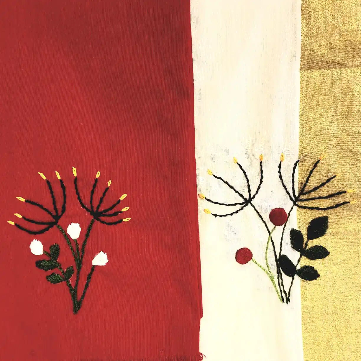 Elegant Hand-Embroidered Kerala Traditional Set Mundu