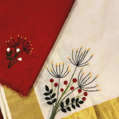 Elegant Hand-Embroidered Kerala Traditional Set Mundu