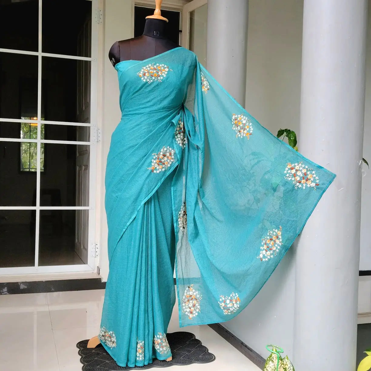 Gracefully Hand-Embroidered Pure Kota Drape