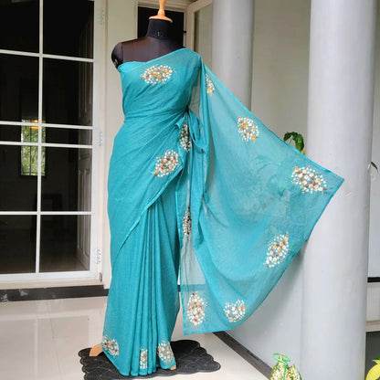 Gracefully Hand-Embroidered Pure Kota Drape