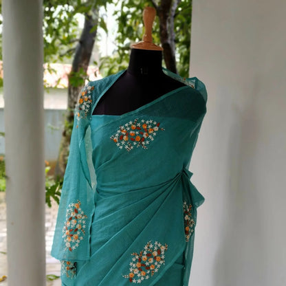 Gracefully Hand-Embroidered Pure Kota Drape