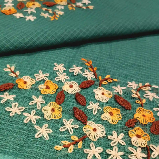 Gracefully Hand-Embroidered Pure Kota Drape