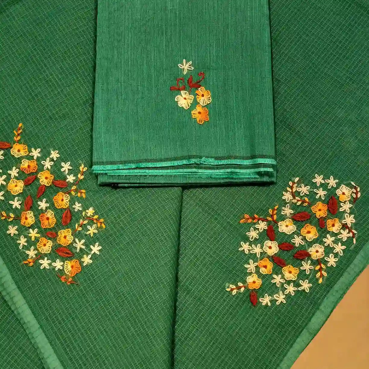 Gracefully Hand-Embroidered Pure Kota Drape