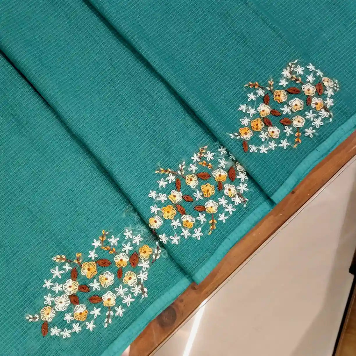 Gracefully Hand-Embroidered Pure Kota Drape